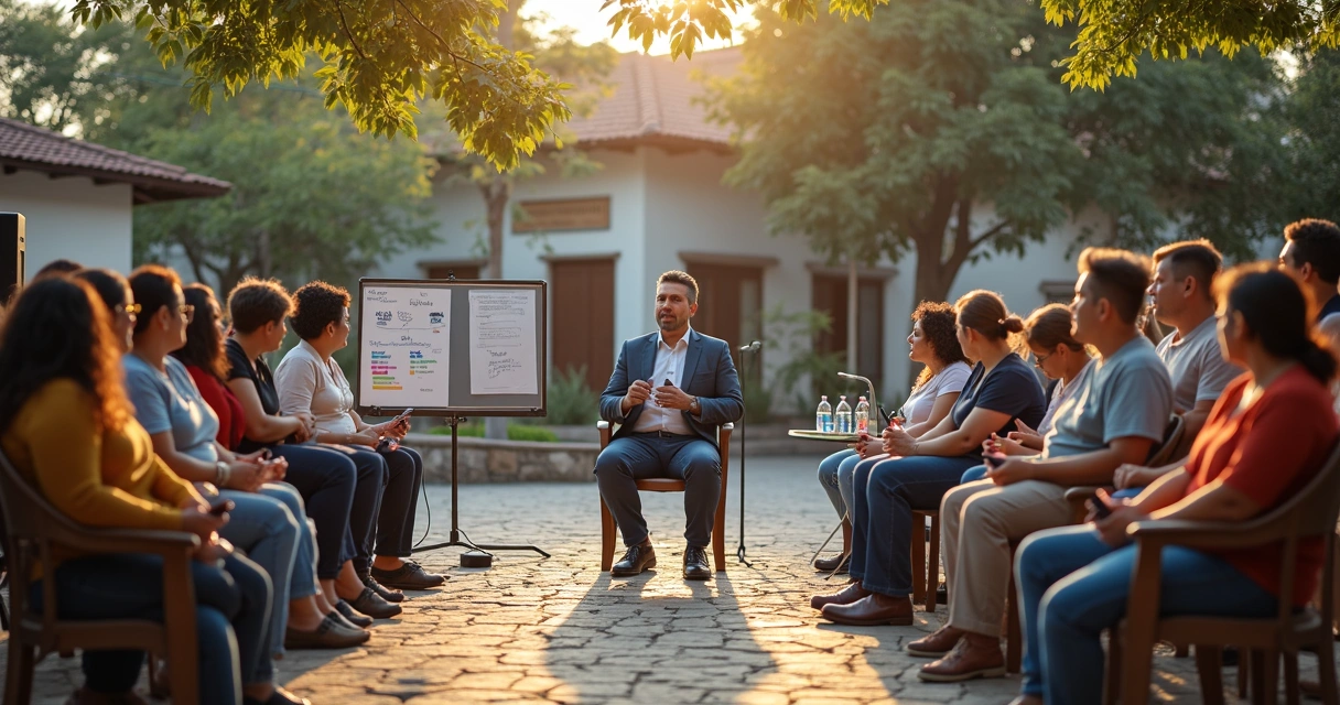 Vereador em roda de conversa com moradores em praça pública