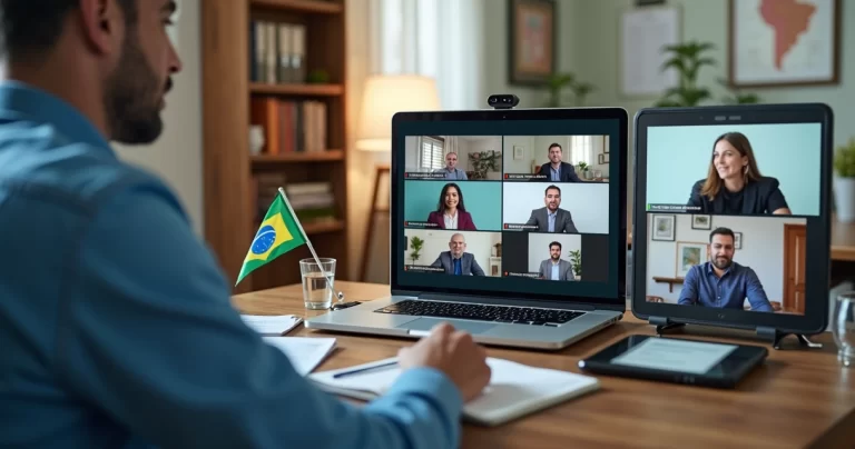 Conselheiros municipais participam de reunião remota em diferentes dispositivos conectados