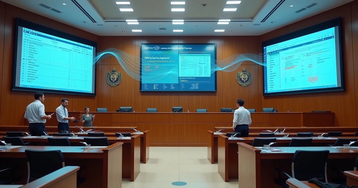 Painel digital de plenário mostrando integração entre sistemas legislativos
