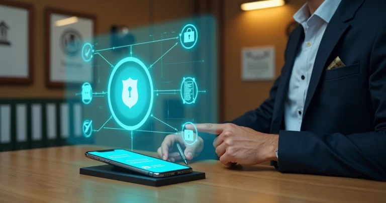 Servidor da câmara projeta painel de segurança digital ao lado de celular com WhatsApp aberto